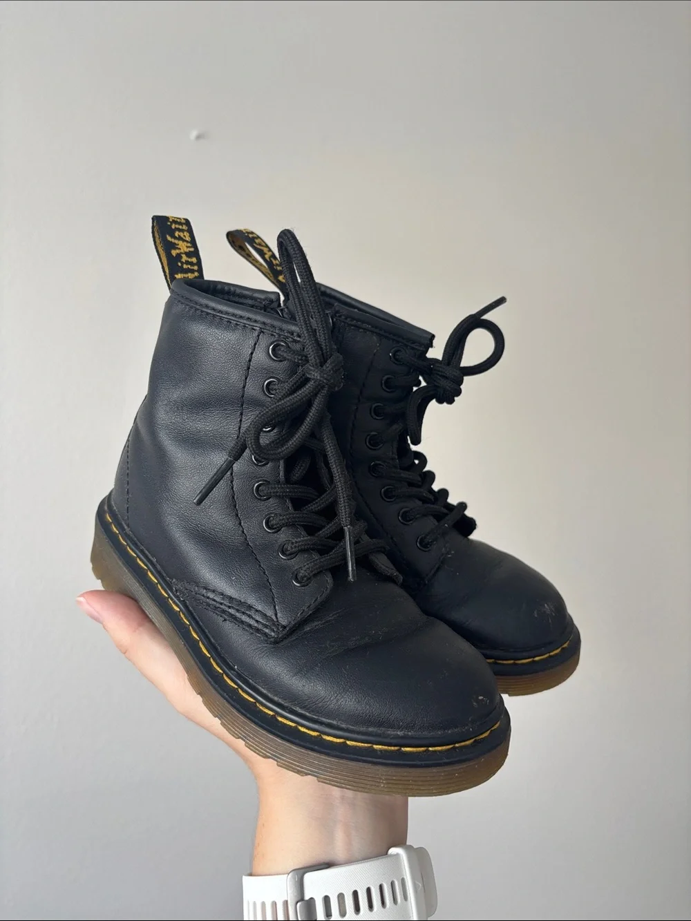 Dr. Martens 1460 Boot Kids youth size 12 black smooth leather lace up combat